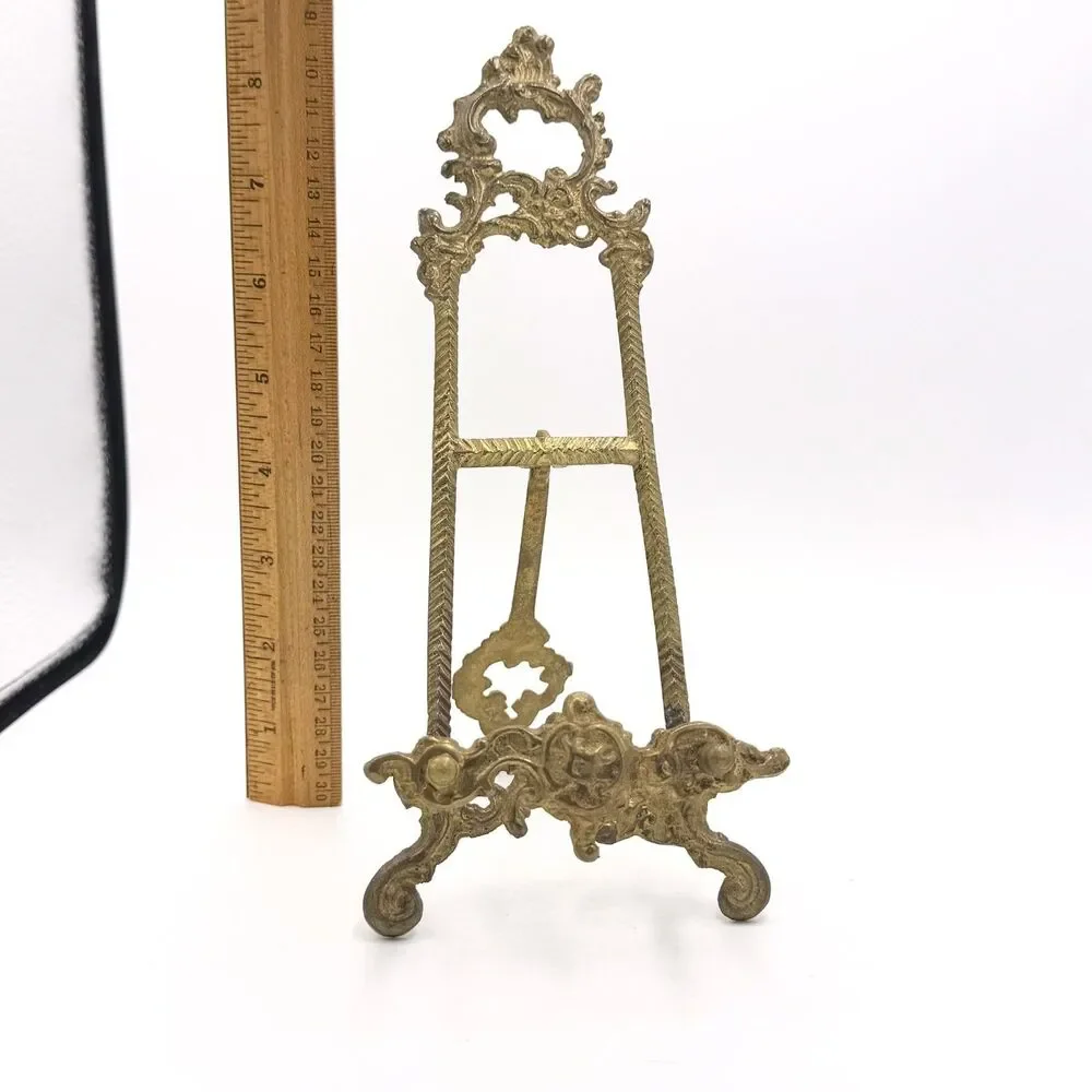 Vintage Ornate Brass Easel Picture Frame Plate Display Stand Rococo Victorian